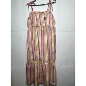 NEW Lane Bryant Womens Tiered Maxi Dress Striped Pink Yellow Size 18 P